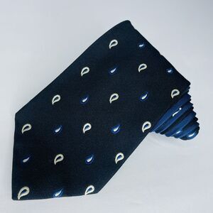 Tommy Hilfiger Tie Black Navy Blue Paisley Jacquard Pattern 2 Tone Print VTG